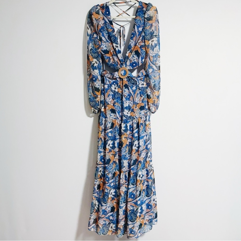 Gianni Bini - Blue and Orange Floral Cutout Dress